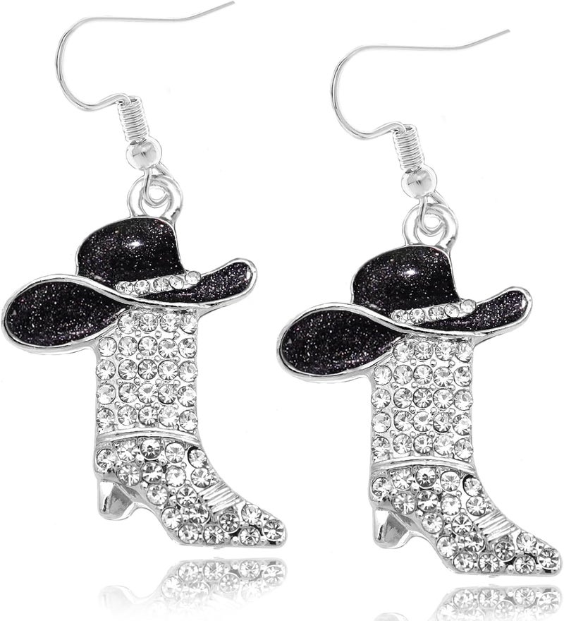 RechicGu Rhinestone Western Boots Earrings Cowgirl Cowboy Enamel Hat Bohemian Rodeo Boot Drop Dangle Earrings for Women - Image 1